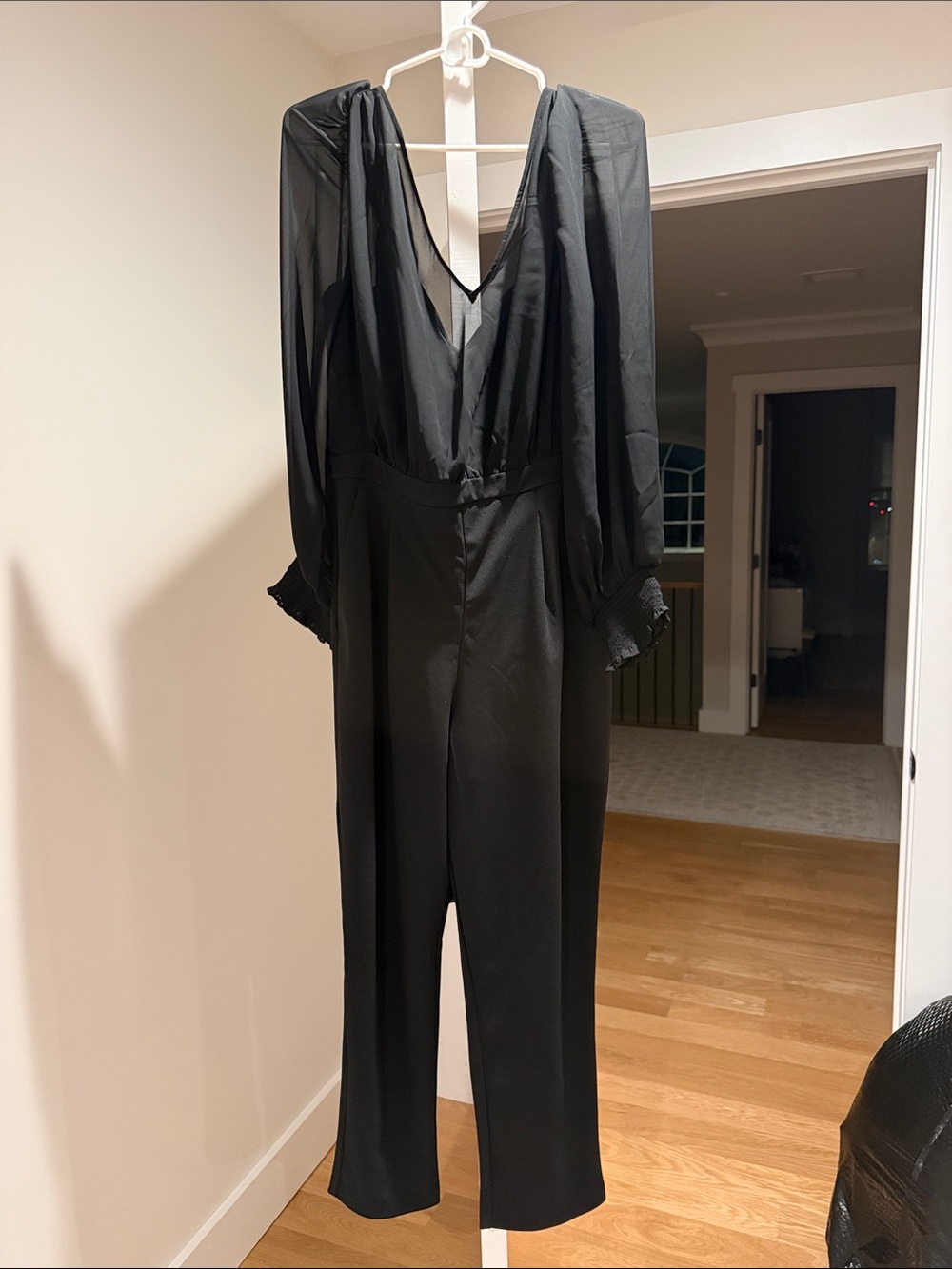 Express Black V-Neck Long-Sleeve Jumpsuit